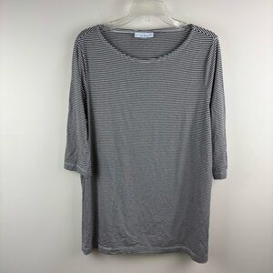 Bryn Walker gray and cream Striped scoop neck tee 3/4 sleeve size large